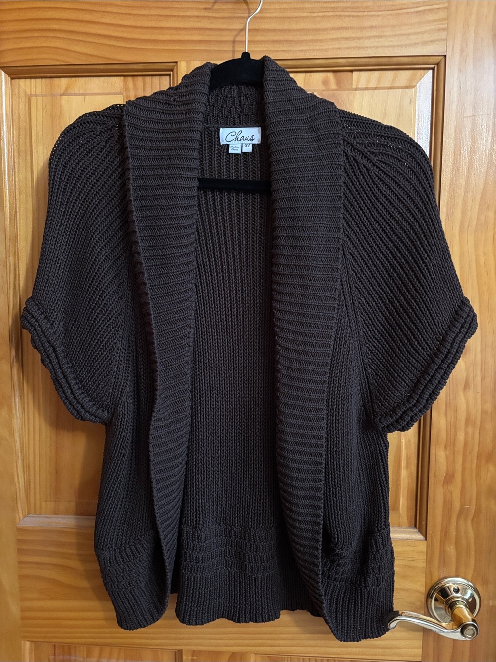 Chaus Chocolate Brown Short Sleeve Open Front Cardigan